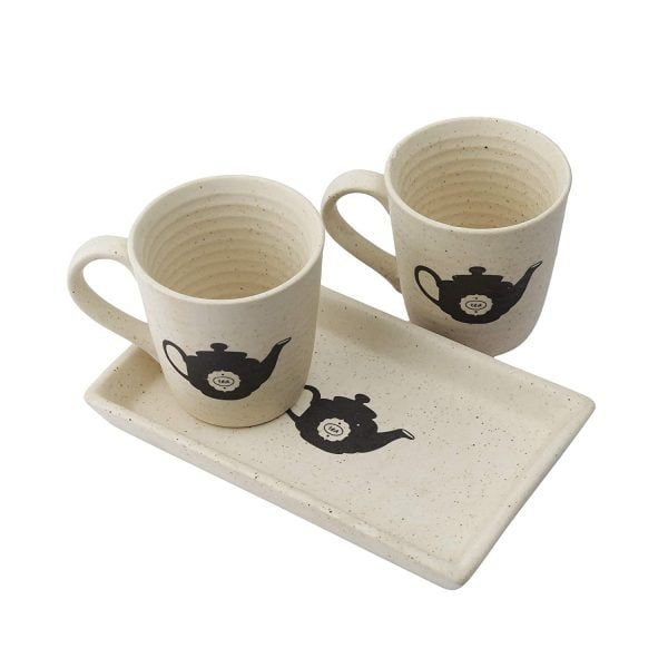 Handmade Tea Kettle Decal Ceramic Mugs & 8" X4" Ceramic Decal Platter- Set Of 3 - Image 3