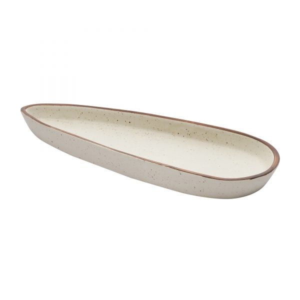 Handcrafted Matt Finish Almond Shaped Biege Stoneware Platter - Image 3