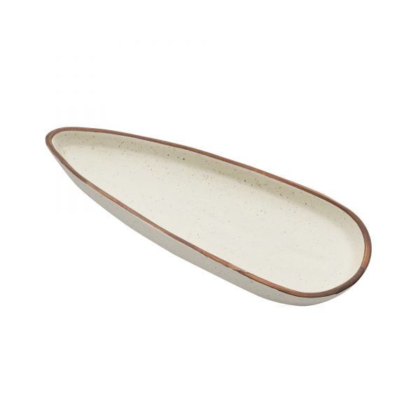 Handcrafted Matt Finish Almond Shaped Biege Stoneware Platter - Image 4