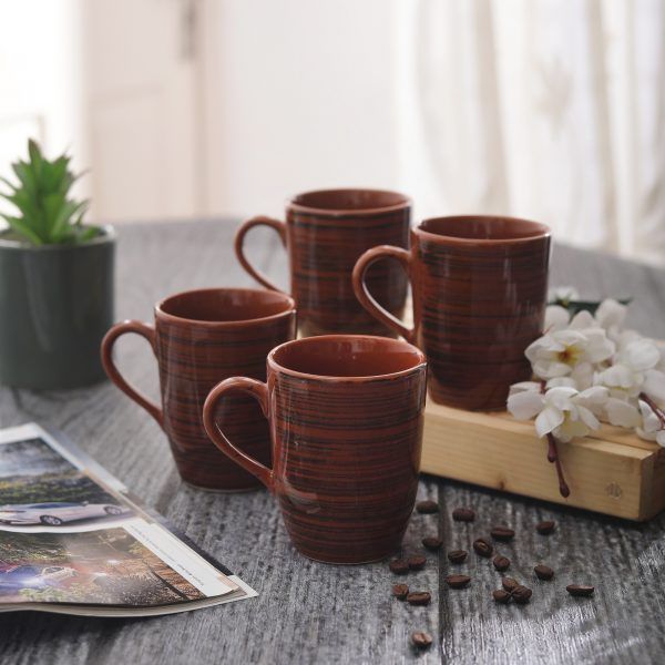 Handmade Ceramic Chocolate Brown Liner Mug - Eco Friendly Drinkware -Set Of 4