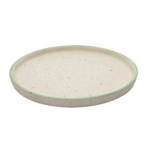Handcrafted Matt Finish Round Biege Stoneware Platter with sea green rim- - Image 2