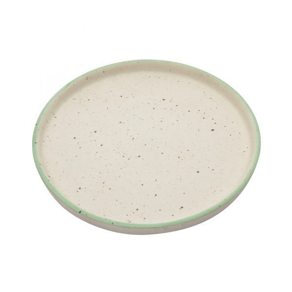 Handcrafted Matt Finish Round Biege Stoneware Platter with sea green rim- - Image 3