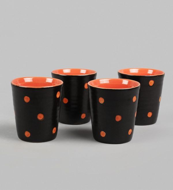 Matte finish ribbed polka dots designer ceramic tumblers set of 4 online for sale at miah d?cor - Image 2