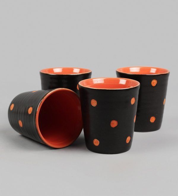 Matte finish ribbed polka dots designer ceramic tumblers set of 4 online for sale at miah d?cor - Image 4