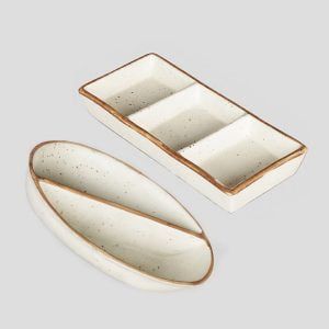 MIAH Decor Stoneware Handcrafted Platter Set -Pack of 2|Cream with brown Rim|Dishwasher ,Oven and Microwave Safe| - Image 5