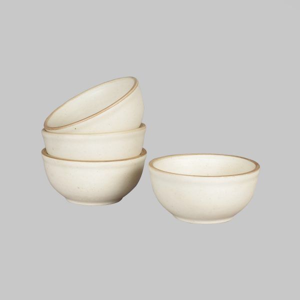 Designer handcrafted white matte finish ceramic dinner bowl-set of 4 - Image 5