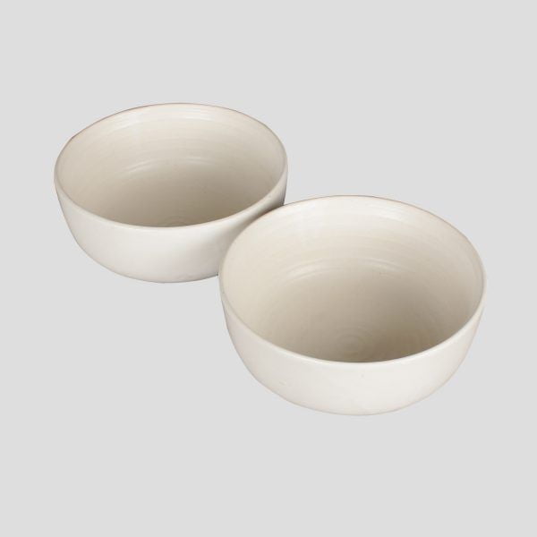 Handcrafted  soup serving matte finish 7" cream ceramic stoneware dining bowl -set of 2 - Image 4