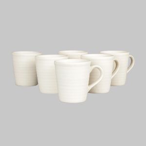 Eco friendly handmade ceramic cream ribbed mugs for coffee chai, best drinkware -set of 4 online money can buy - Image 2