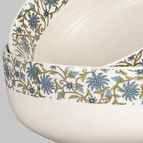 Decorative handcrafted border blue patterned matte finish 7" cream serving bowl -set of 2, bets for serving soup - Image 3