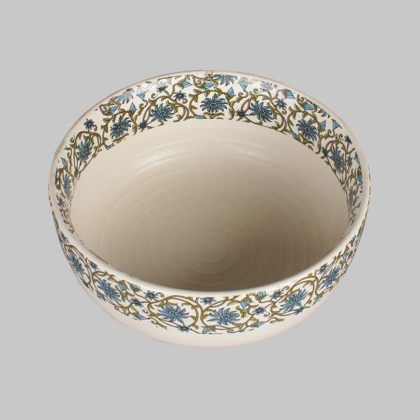 Decorative handcrafted border blue patterned matte finish 7" cream serving bowl -set of 2, bets for serving soup - Image 5