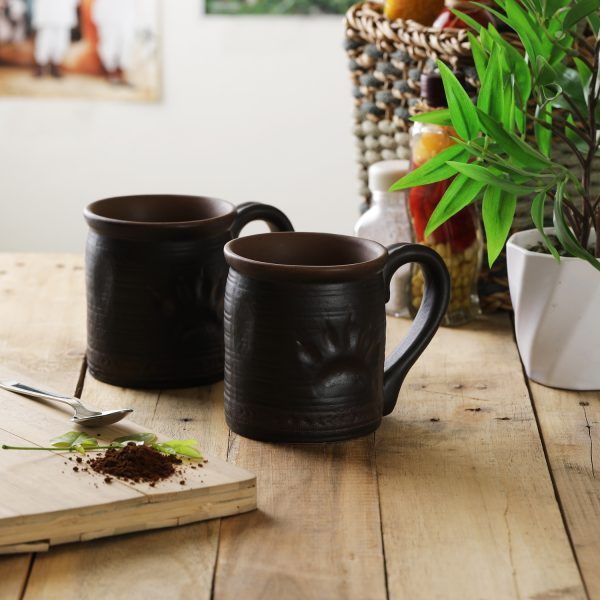 Dark brown paw mugs for chai and coffee  set of 2  matte finished