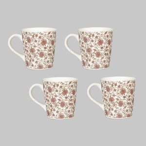 White-brown patterned decorative ceramic mugs for sale in  - eco friendly drinkware -set of 4 - Image 3