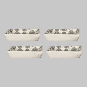 White-grey patterned square matte finish 4"x4" ceramic platter set for sale online - Image 2