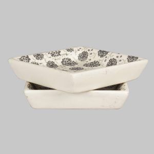 White-grey patterned square matte finish 4"x4" ceramic platter set for sale online - Image 3
