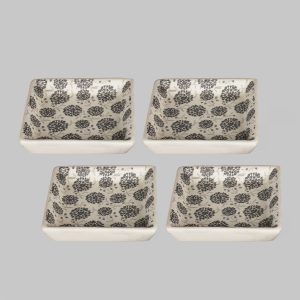 White-grey patterned square matte finish 4"x4" ceramic platter set for sale online - Image 5