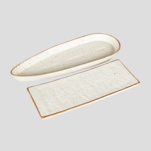 Leaf shaped ceramic  matt finish stoneware flat serveware platter set of 2 for sale online - Image 5