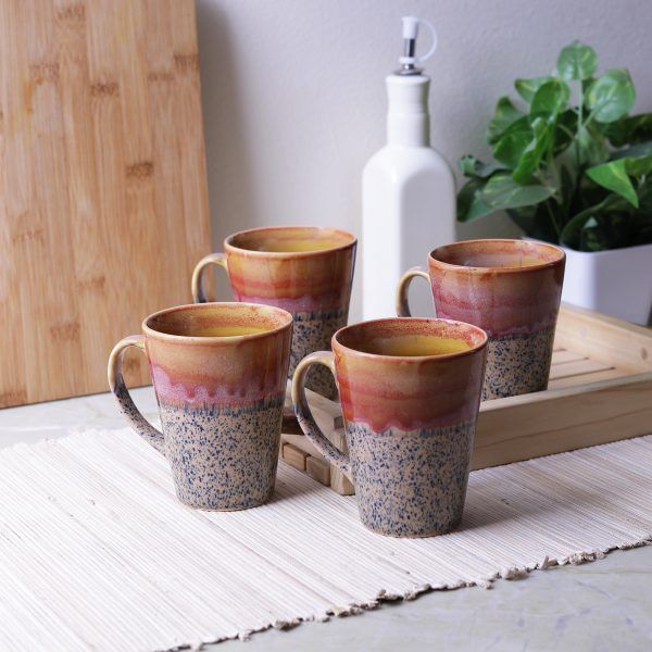 Ceramic Classic Coffee Mugs- Multi Colored Mugs-Set of 4