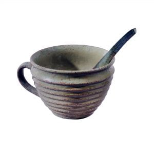 Ceramic Crafted Soup Bowls With Attached Handles And Spoon [Green]-Set of 2 - Image 4