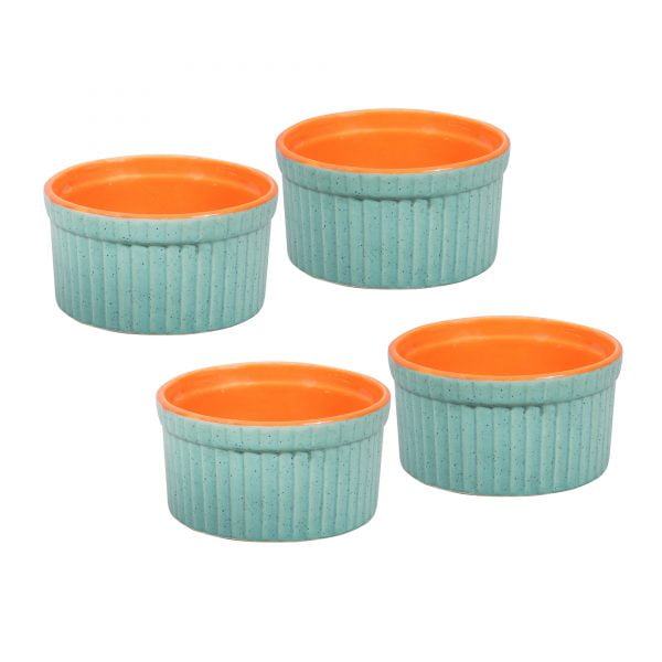 Brilliant Ramekin Dessert Bowls In Funky Colors- Orange And Green- Set of 4 - Image 3