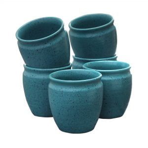Handcrafted White Matte Finish Green Ceramic Kullad Mugs-Set Of 6 - Image 2