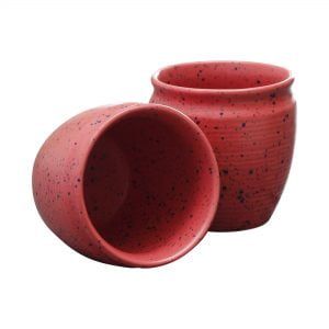 Handcrafted White Matte Finish Pink Ceramic Kullad Mugs-Set Of 6 - Image 4