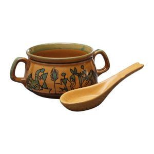 Ceramic Soup Bowls with Double Handles & Spoons Set-Pack of 4| Hand-Painted Warli Art |Microwave Safe & Dishwasher Safe|MDCF-111|Sand Yellow|Dimensions-6"X4"x2.2", 350 ml,283 GMS - Image 4