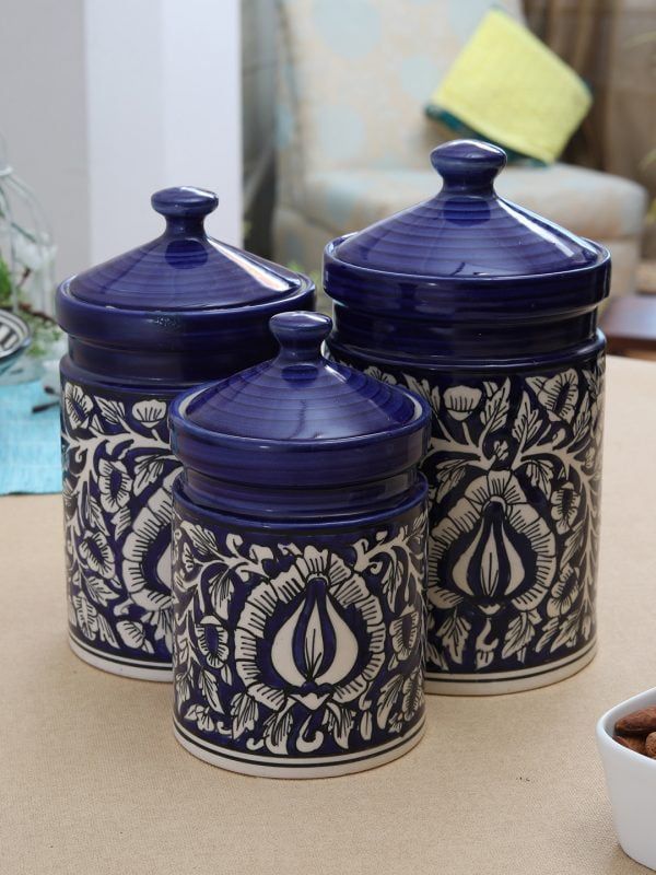 Handpainted Mughal Art Storage jar-Set of 3