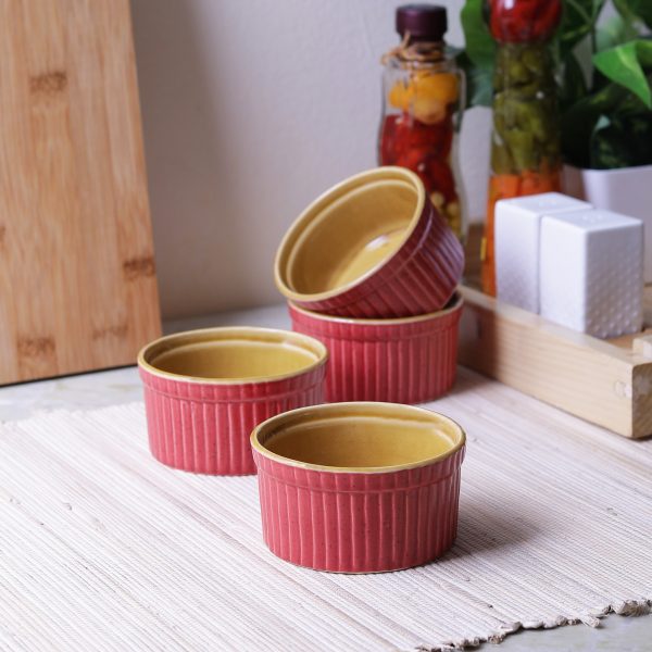 Brilliant Ramekin/ Dessert Bowls In Funky Colors- Yellow And Pink-Set of 4