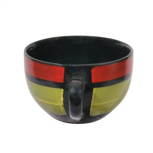 Ceramic Crafted Soup Bowls With Attached Handles And Spoon [Multi Colored: Black, Green And Red]-Set of 2 - Image 4