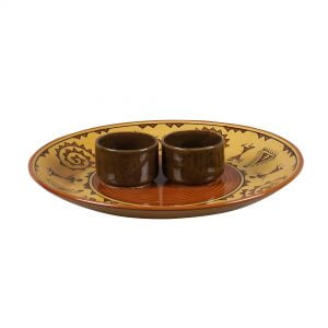 Ceramic Designer Madhubani Platter With Attached Bowls: Browns - Image 2