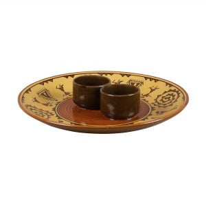 Ceramic Designer Madhubani Platter With Attached Bowls: Browns - Image 3