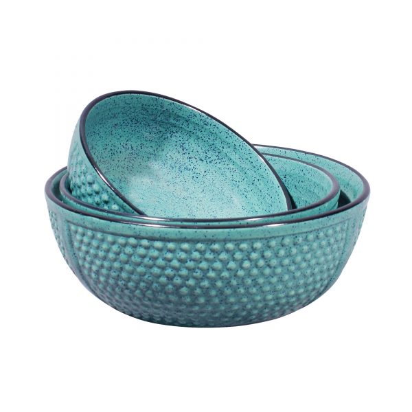 Ergonomic Crafted  Nestled Serving Bowls (3 Sizes): Pristine Blue Color - Image 2