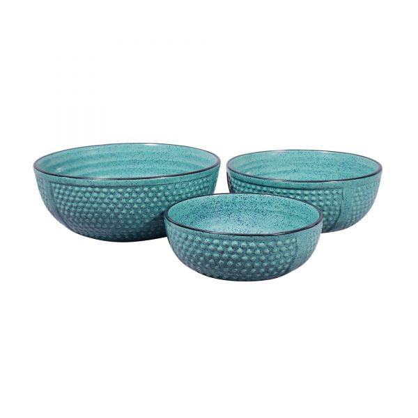 Ergonomic Crafted  Nestled Serving Bowls (3 Sizes): Pristine Blue Color - Image 3