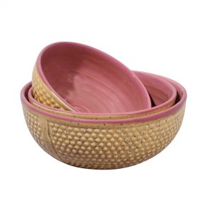 Ergonomic Crafted Nestled Serving Bowls (3 Sizes): Brown And Burgandy - Image 3