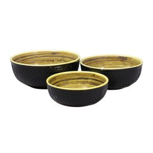 Ergonomic Crafted Nestled Serving Bowls (3 Sizes): Solid Black & Mustard - Image 3