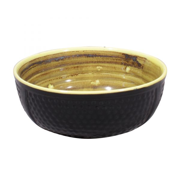 Ergonomic Crafted Nestled Serving Bowls (3 Sizes): Solid Black & Mustard - Image 4