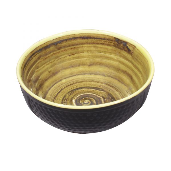 Ergonomic Crafted Serving Bowl: Solid Black & Mustard - Image 4