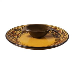 Ceramic Platter With Attached Bowls, Elegant Border Design: Solid Gold And Brown Color - Image 2