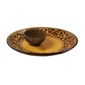 Ceramic Platter With Attached Bowls, Elegant Border Design: Solid Gold And Brown Color - Image 3