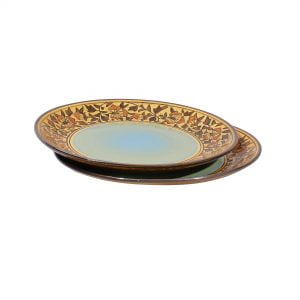 Circular Ceramic Plates, With Floral Designs, Solid Gold Color-Set of 2 - Image 2