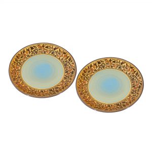 Circular Ceramic Plates, With Floral Designs, Solid Gold Color-Set of 2 - Image 3