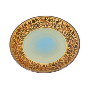 Circular Ceramic Plates, With Floral Designs, Solid Gold Color-Set of 2 - Image 4