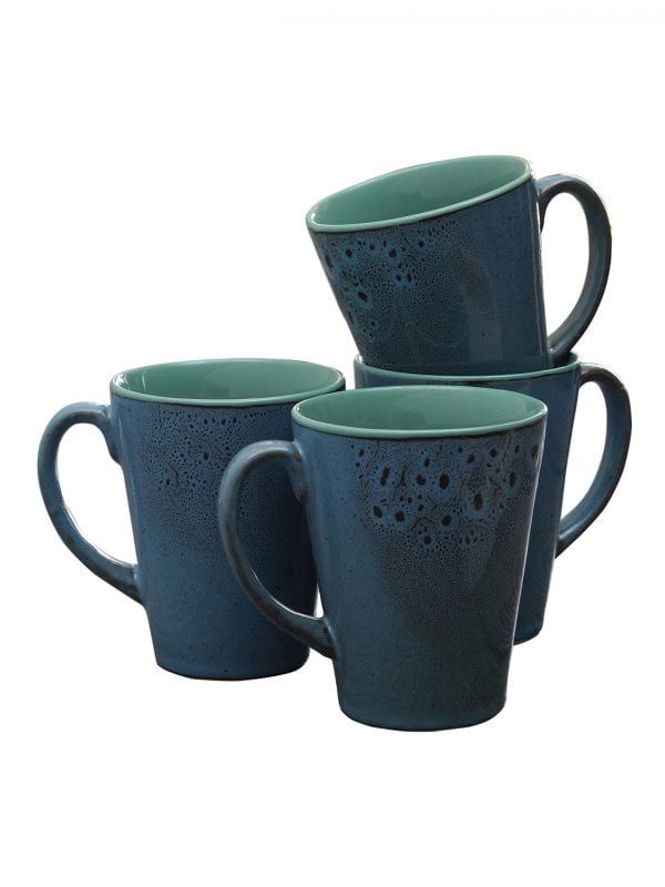 Handcrafted Studio Pottery Mugs-Teal Blue (Set of 4)(L:4.7in, W: 3.4in, H: 4.3in) - Image 5