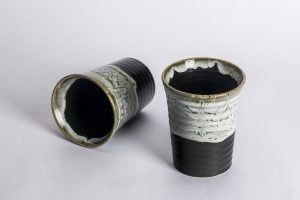 Handcrafted Studio Pottery Tumblers-Grey & Black (Set of 2)(L:3.4in, W:3.4in, H:4.2in) - Image 3