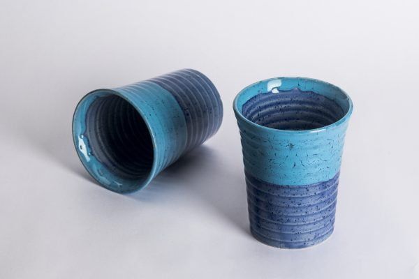 Handcrafted Studio Pottery Tumblers-Blue(Set of 2)(L:3.4in, W:3.4in, H:4.2in) - Image 3