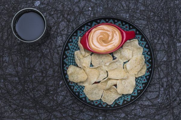 Ceramic Designer Floral Platter With Attached Bowl: Turquoise And Red Color