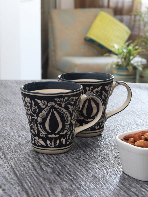 Handpainted Mughal Design Ceramic Milk Mug - Eco Friendly Drinkware -Set Of 2