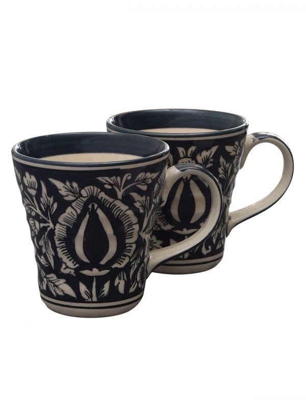 Handpainted Mughal Design Ceramic Milk Mug - Eco Friendly Drinkware -Set Of 2 - Image 2