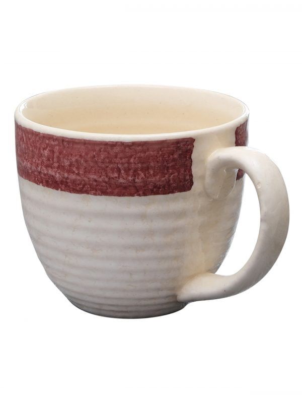 Pottery Ceramic Glazed Coffee Mugs Cum Serving Tea Cups Set, 320ml, Set of 4, Offwhite/Maroon - Image 3