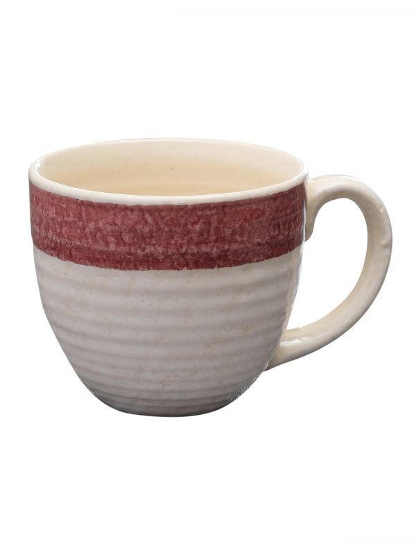 Pottery Ceramic Glazed Coffee Mugs Cum Serving Tea Cups Set, 320ml, Set of 4, Offwhite/Maroon - Image 4